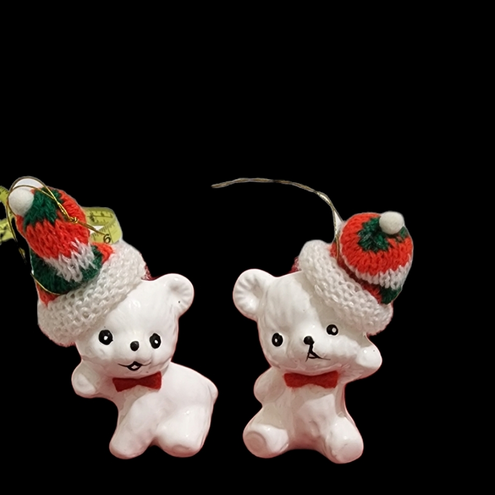Vintage Christmas around the world set of two ceramic puppy ornaments